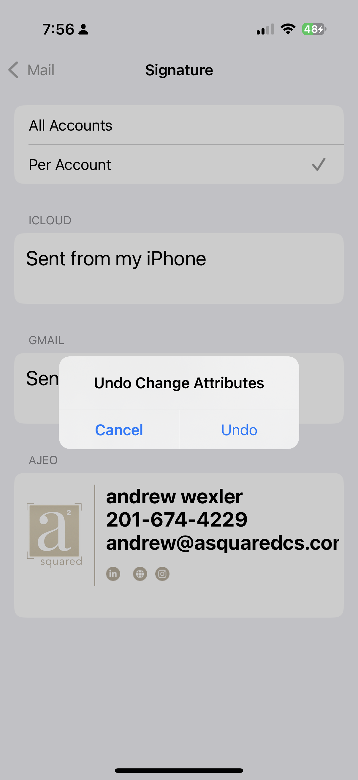 iOS pop-up: Undo Change Attributes